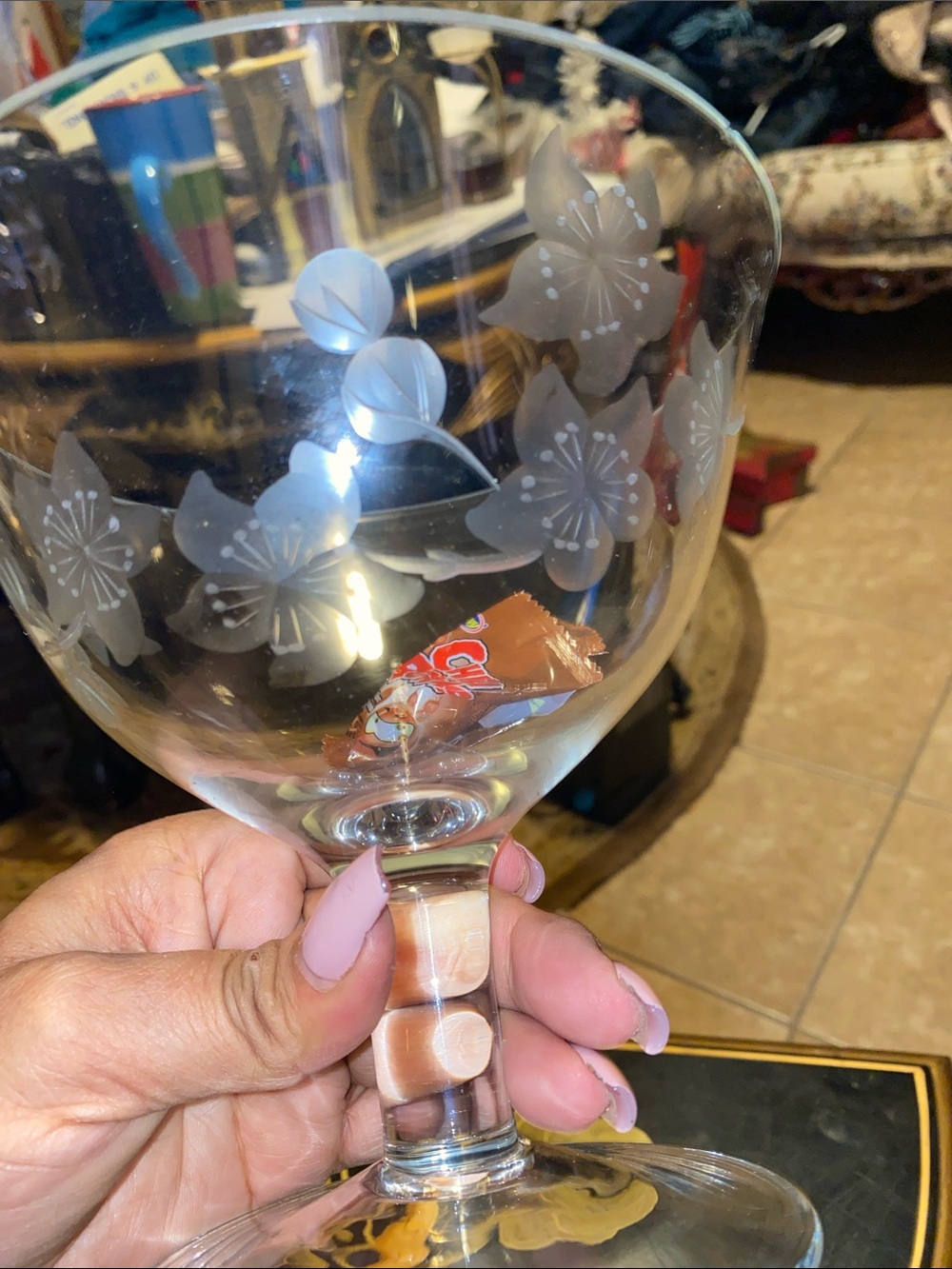 Vintage Etched Glass Covered Compote Candy Dish - Clear - Picture 12 of 13